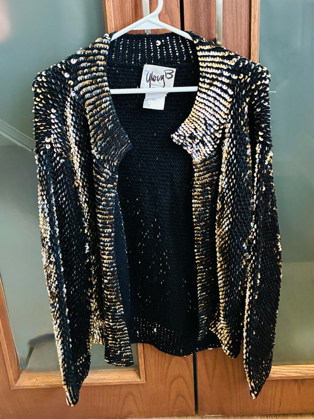 Black & Gold Sequin Open-Front Cardigan